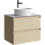 Подвесная тумба с двумя ящиками 65 см, цвет морская дюна со столешницей серый камень и наставным умывальником 