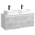 Подвесная тумба 120 см с двумя ящиками: основной и внутренний, скрытый за фасадом. Цвет белый/бетон светлый; с умывальником