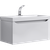 Подвесная тумба в цвете белый глянец с одним выдвижным ящиком и полкой, скрытой за фасадом, с умывальником из литьевого мрамора