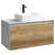Подвесная тумба 100 см с двумя ящиками: основной и внутренний, скрытый за фасадом. Цвет бетон светлый/дуб балтийский; с умывальником